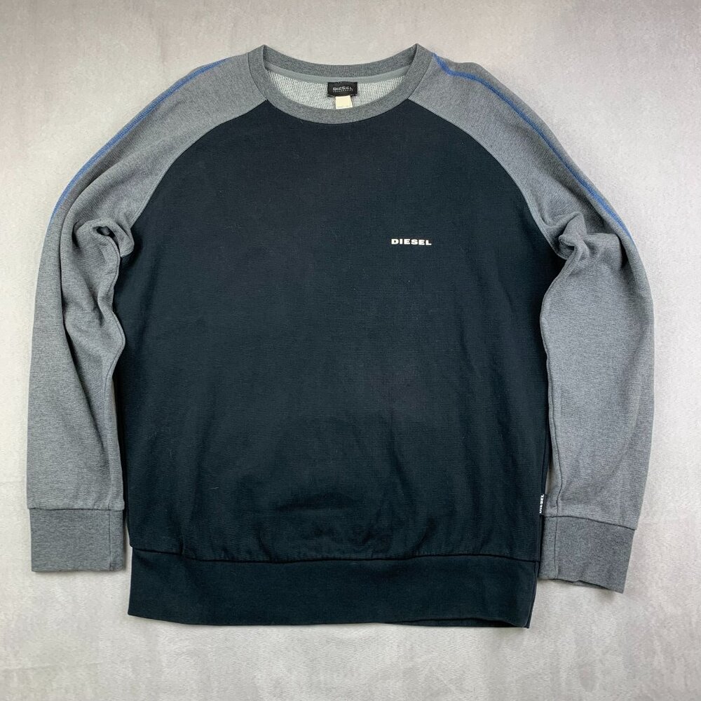 Diesel Loungewear Mens Sweater XL Black Gray Colorblock Crewneck Long Sleeve